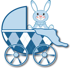 Blue Bunny Baby Stroller Illustration PNG Image