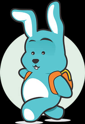 Blue Cartoon Bunny With Backpack PNG image with transparent background