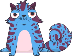 Blue Cartoon Cat Sitting PNG Image