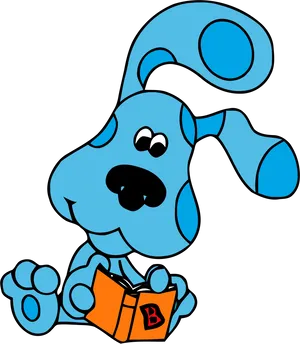 Blue Cartoon Dog Reading Book PNG Image