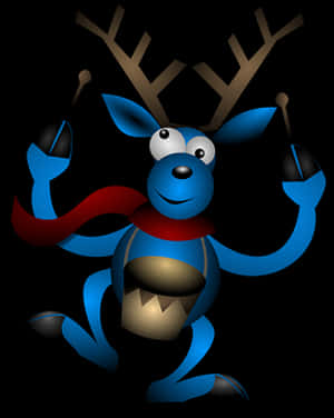 Blue Cartoon Reindeer Black Background PNG image with transparent background