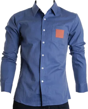 Blue Casual Shirtwith Contrast Pocket PNG Image