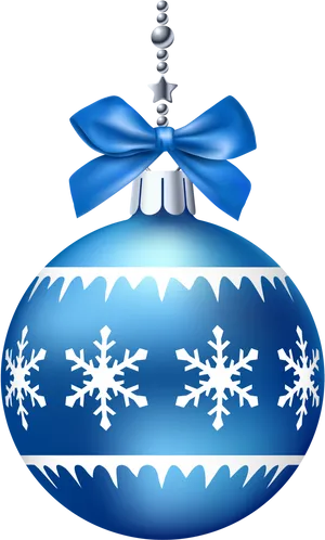 Blue Christmas Ballwith Snowflakesand Ribbon PNG Image