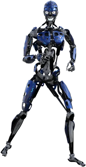 Blue Cyborg Full Body Pose PNG Image