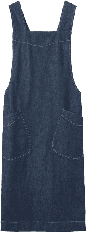 Blue Denim Apron Front View PNG image with transparent background