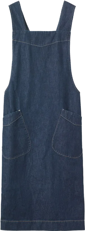 Blue Denim Apron Front View PNG Image