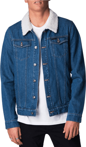 Blue Denim Jacketwith Shearling Collar PNG image with transparent background