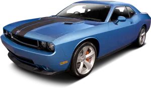 Blue Dodge Challenger Striped Side View PNG Image