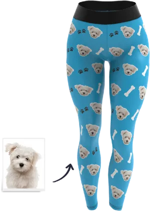 Blue Dog Print Leggings Design PNG Image