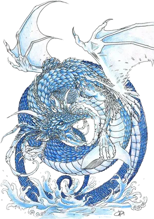 Blue Dragon Tattoo Design PNG Image