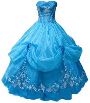 Blue Embroidered Ball Gown Dress PNG Image