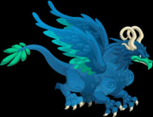Blue Feathered Fantasy Dragon PNG image with transparent background