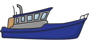 Blue Fishing Boat Illustration PNG Image