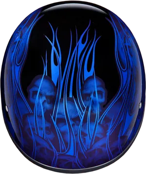 Blue Flame Skull Helmet Design PNG Image