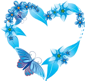 Blue Floral Butterfly Frame PNG Image