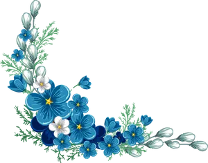 Blue Floral Corner Design PNG Image