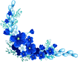 Blue Floral Corner Design PNG Image