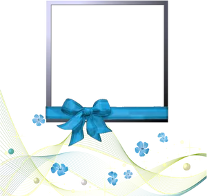 Blue Floral Framewith Ribbon PNG Image