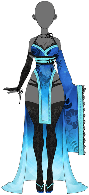 Blue Floral Kimono Mannequin PNG with transparent background