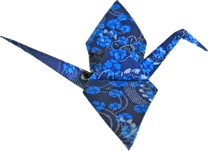 Blue Floral Pattern Origami Crane PNG Image