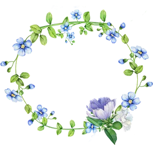 Blue Floral Wreathon Black Background PNG Image