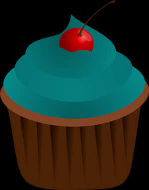 Blue Frosted Cupcakewith Cherry PNG image with transparent background