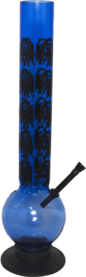 Blue Glass Bongwith Black Designs PNG image with transparent background
