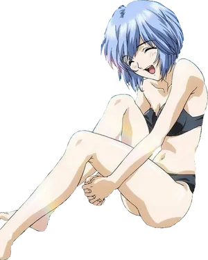 Blue Haired Anime Character Laughing PNG Image