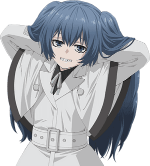 Blue Haired Anime Character Smiling PNG image with transparent background
