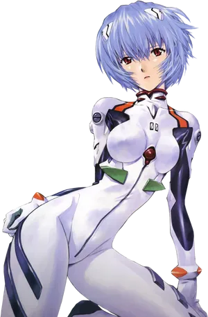 Blue Haired Anime Characterin White Suit PNG Image