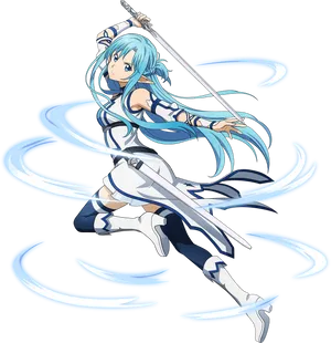 Blue Haired Anime Characterwith Sword PNG Image