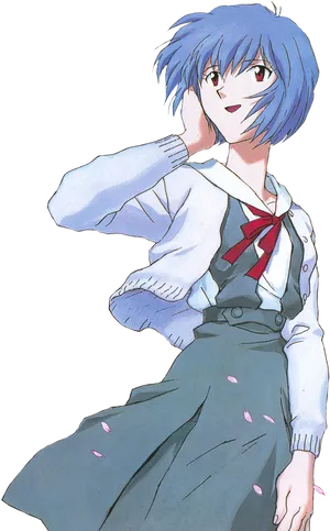 Blue Haired Anime Girl School Uniform PNG Image