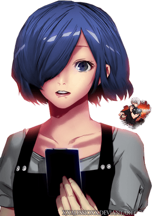 Blue Haired Anime Girlwith Phone PNG image with transparent background