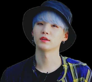 Blue Haired Artistin Black Hat PNG image with transparent background