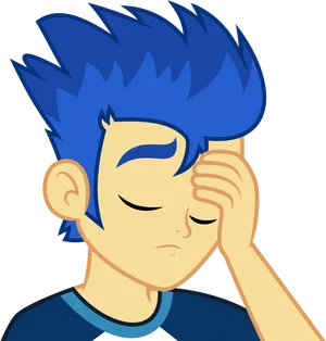 Blue Haired Cartoon Boy Facepalm PNG Image