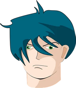 Blue Haired Cartoon Man Portrait PNG Image