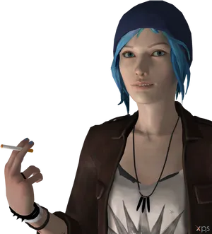 Blue Haired Character With Cigarette PNG Image