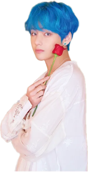 Blue Haired Manwith Red Rose PNG Image