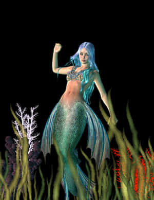 Blue Haired Mermaid Underwater PNG image with transparent background