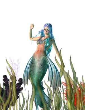 Blue Haired Mermaid Underwater PNG Image