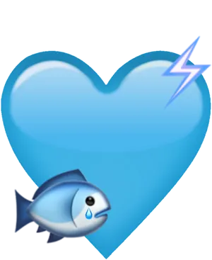 Blue Heartwith Fishand Lightning Bolt PNG Image