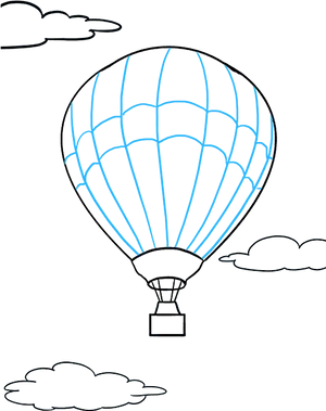 Blue Hot Air Balloon Sketch PNG Image