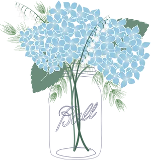 Blue Hydrangeasin Glass Jar PNG Image