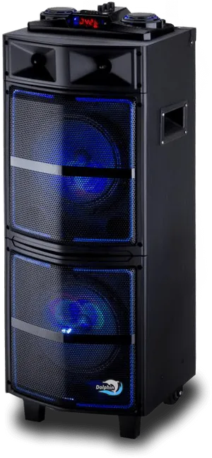 Blue Lit Double Speaker Tower PNG Image