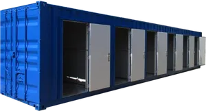 Blue Modified Shipping Containerwith Multiple Doors PNG Image