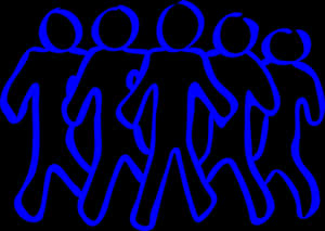 Blue Outlined People Chain PNG image with transparent background