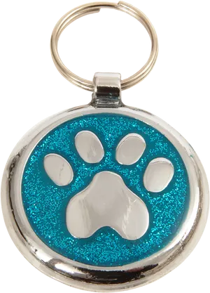 Blue Paw Glitter Keychain PNG Image