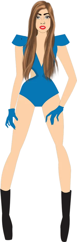 Blue Pinup Illustration PNG Image