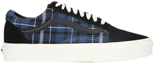 Blue Plaid Vans Sneaker Side View PNG Image