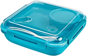 Blue Plastic Tiffin Boxwith Compartmentsand Utensils PNG Image